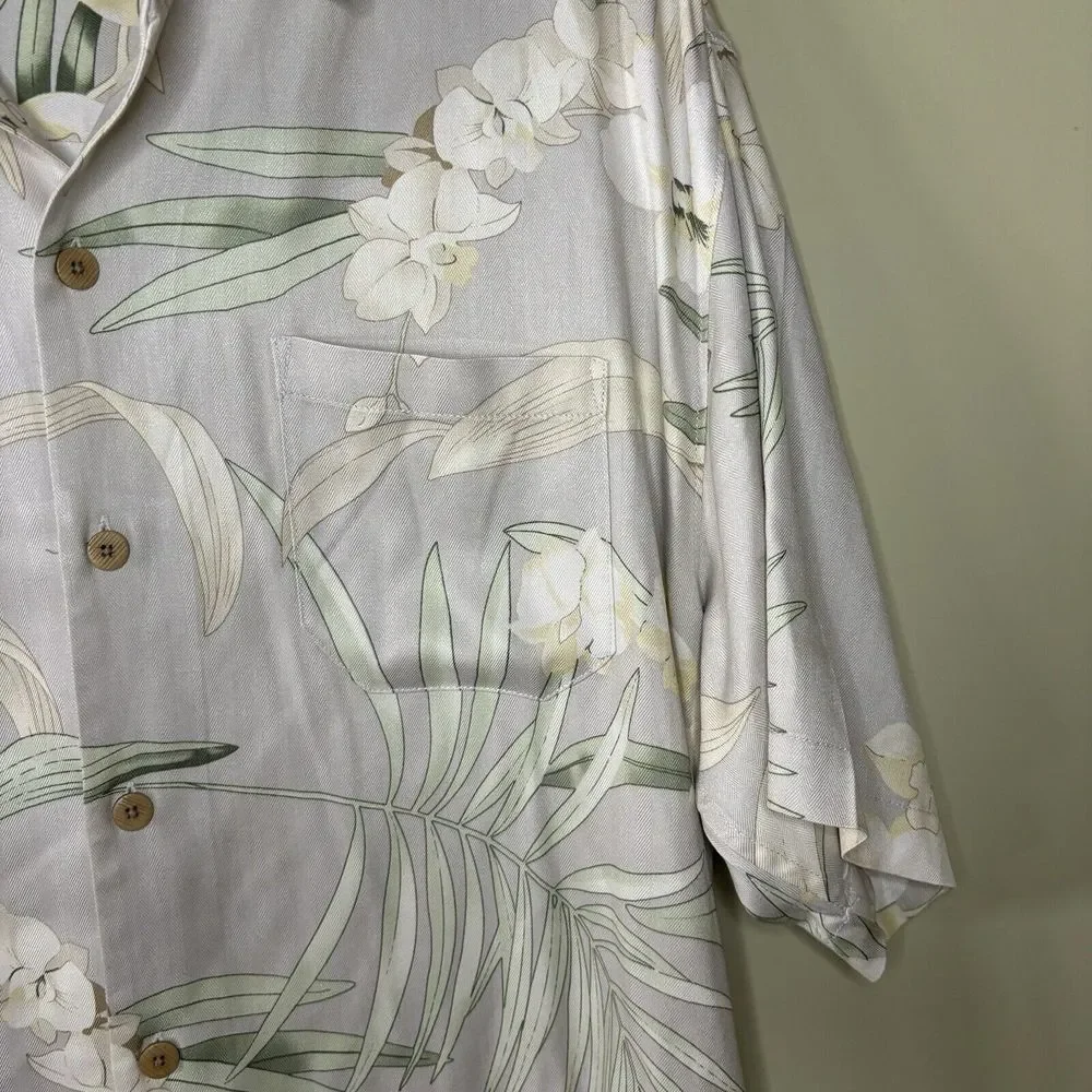 Tommy Bahama Short Sleeve Floral Hawaiian 100% Silk Button Shirt Size Large sz L